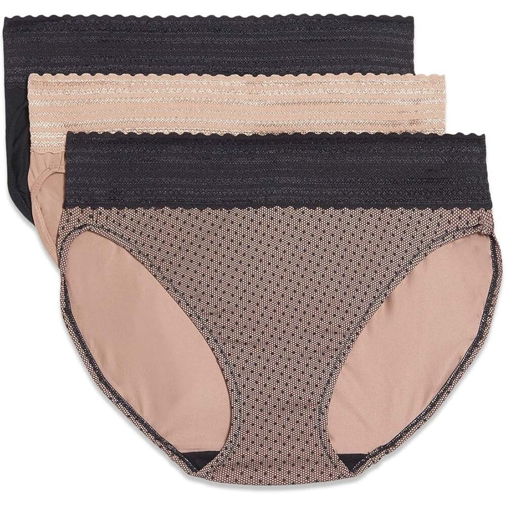 Warners Women's XL/8 3 Pack Dig-Free Comfort Waist Lace Cotton Hipster G12-24